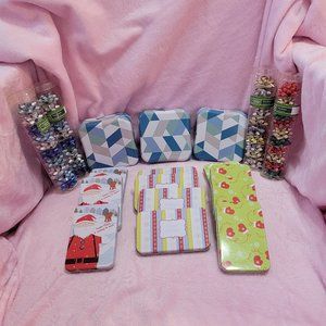 11 Christmas Tins for Gift Cards, 3 slightly larger blue tins & 40 Tiny Bows